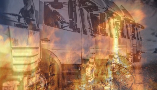 Fleet of trucks on fire